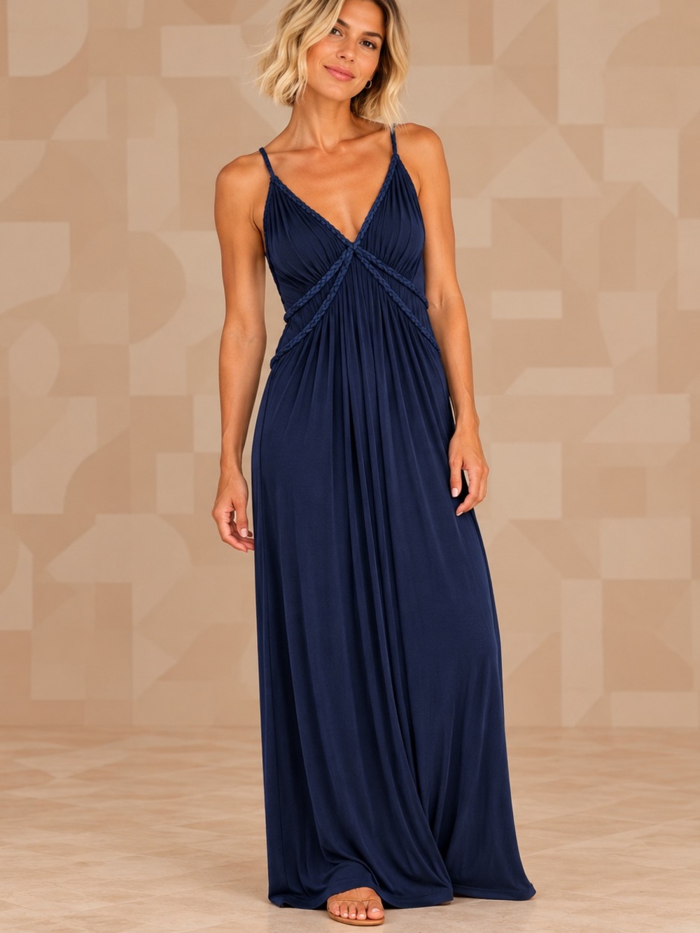 ⛲️MAKE OFFER⛲️NWT Tart Collections Navy V-Neck Spaghetti Strap Maxi Dress MED
